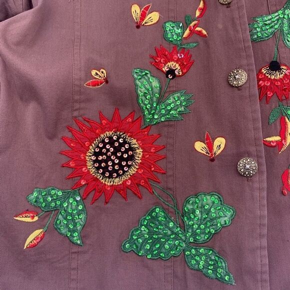 Tapestry Patch Red Flower & Bees Light Jacket Size M - Picture 2 of 12